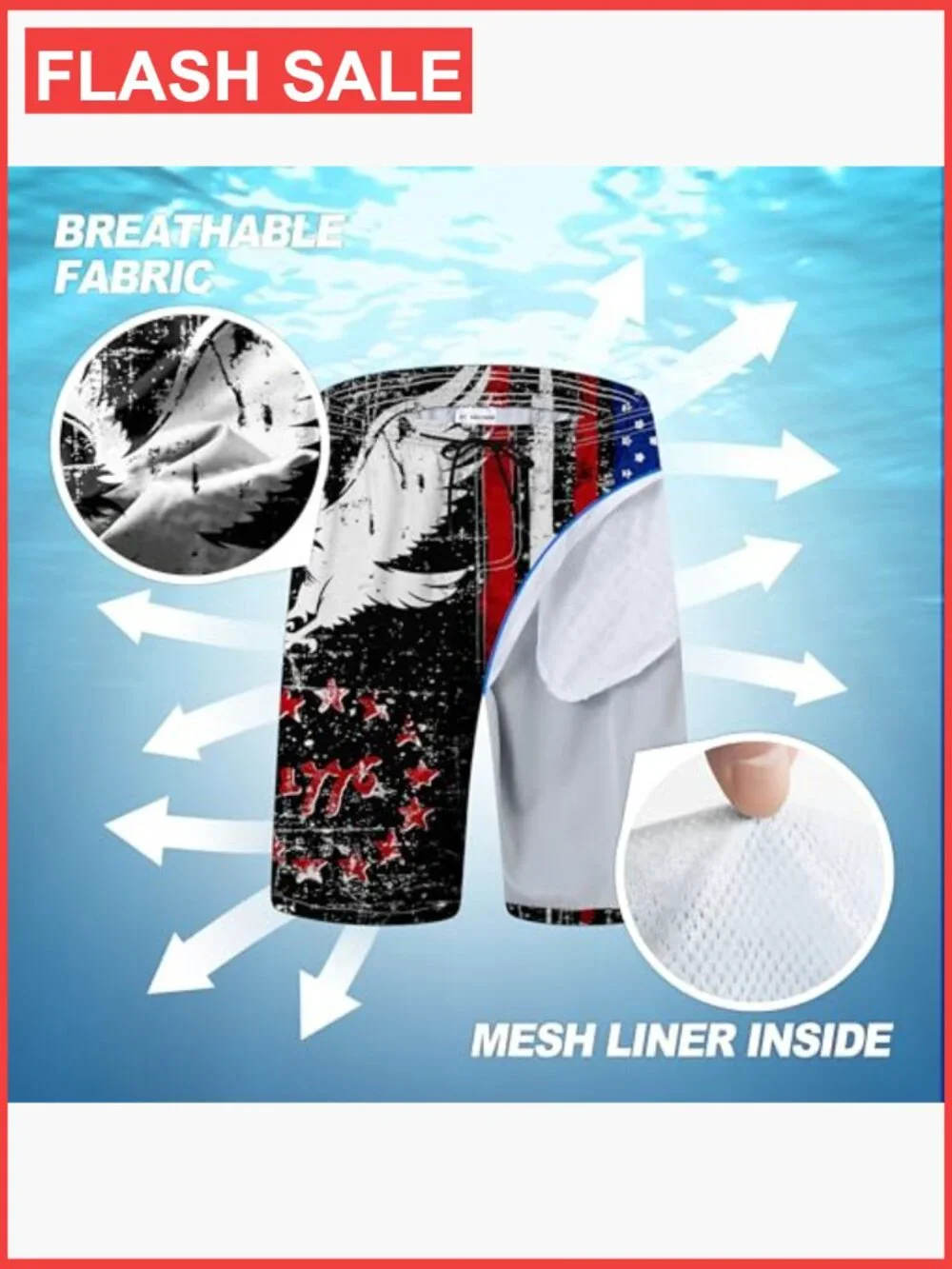 Mens Quick Dry Board Shorts with Mesh Lining UPF 50+